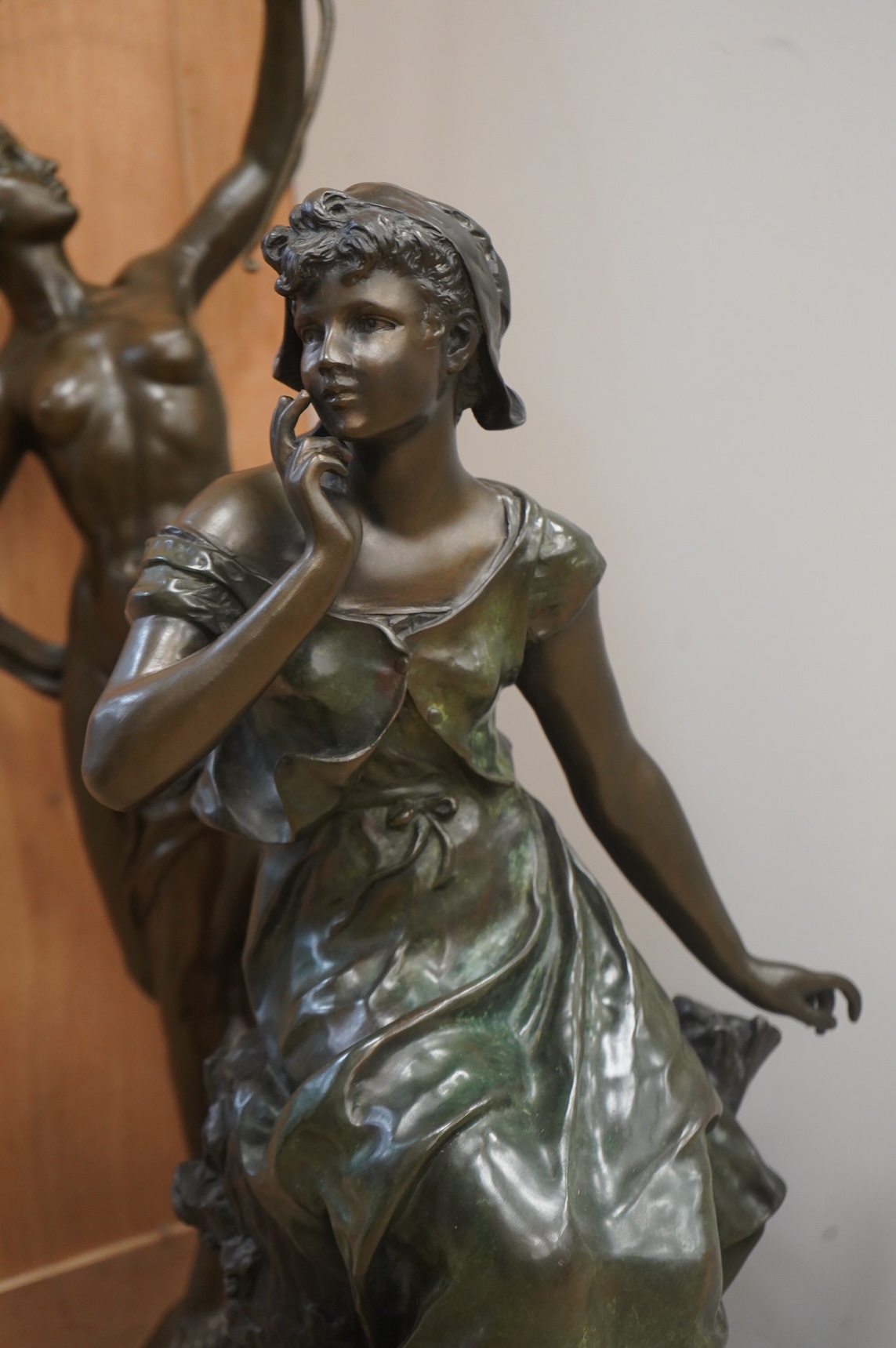 Auguste Moreau (1832-1927), ‘Chant de L’Alouette’, patinated bronze, signed, on marble base, height 70cm